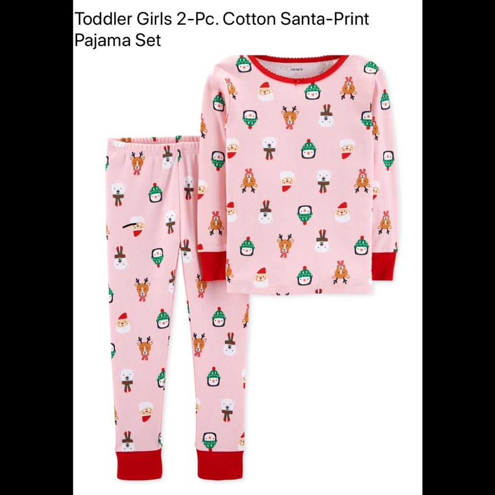 Carter’s Toddler Girls 2 pc Cotton Santa print pj